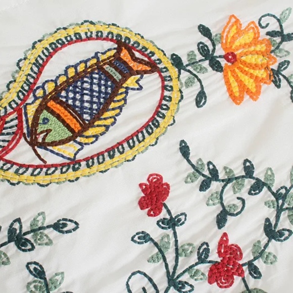 Boho Floral Embroidered Stretchy Waist Ruffle Mini Skirt - Picture 6 of 14